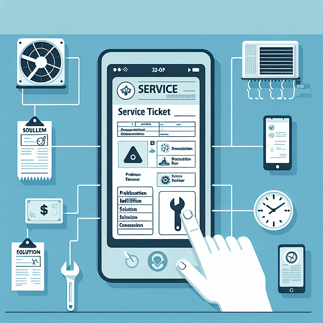 service ticket on a digital device with HVAC repair details