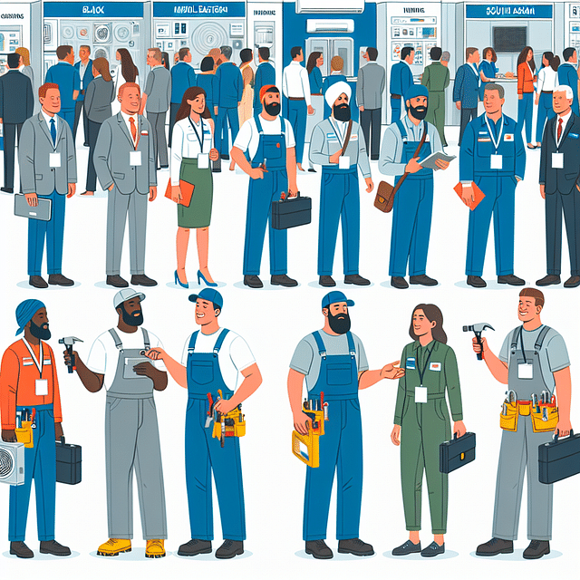 HVAC professionals networking at a trade show