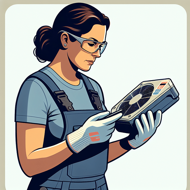 HVAC technician studying new technology