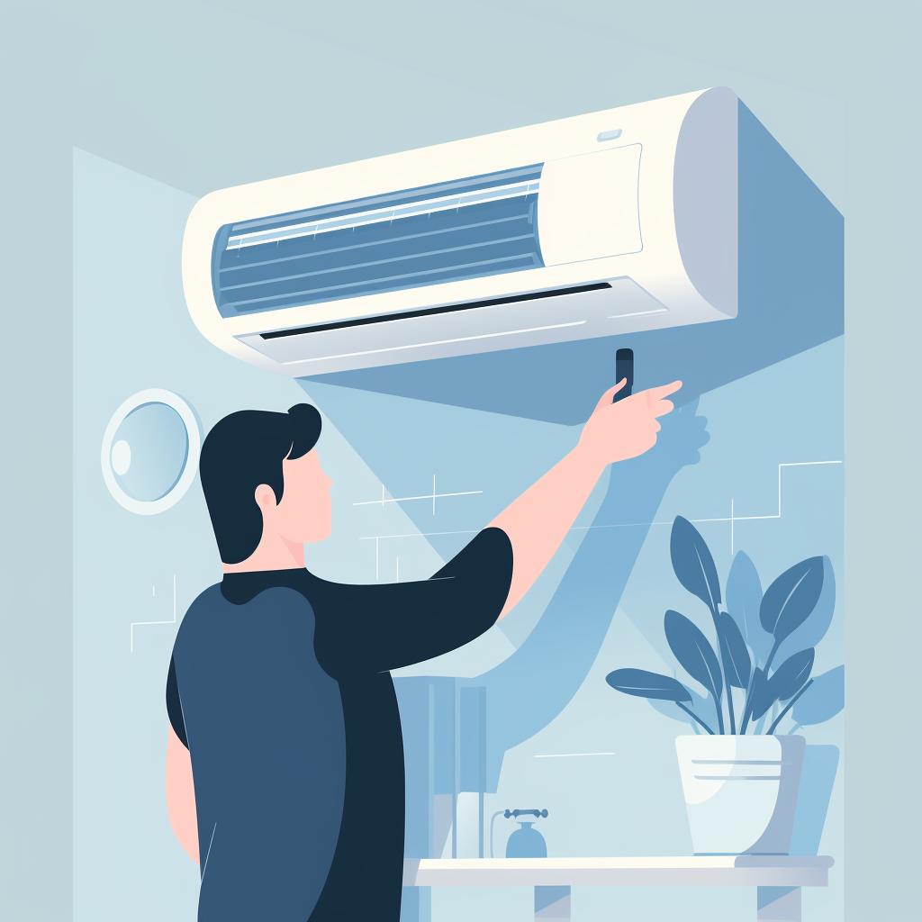 A person checking the thermostat of an air conditioner