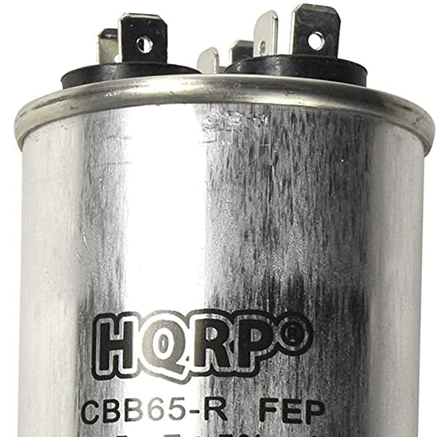 Close-up view of a HVAC capacitor
