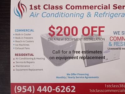 1st Class Commercial Services Air conditioning and Refrigeration