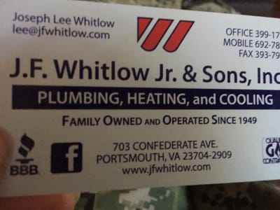 J.F. Whitlow Jr & Sons Inc. Plumbing, Heating & Cooling